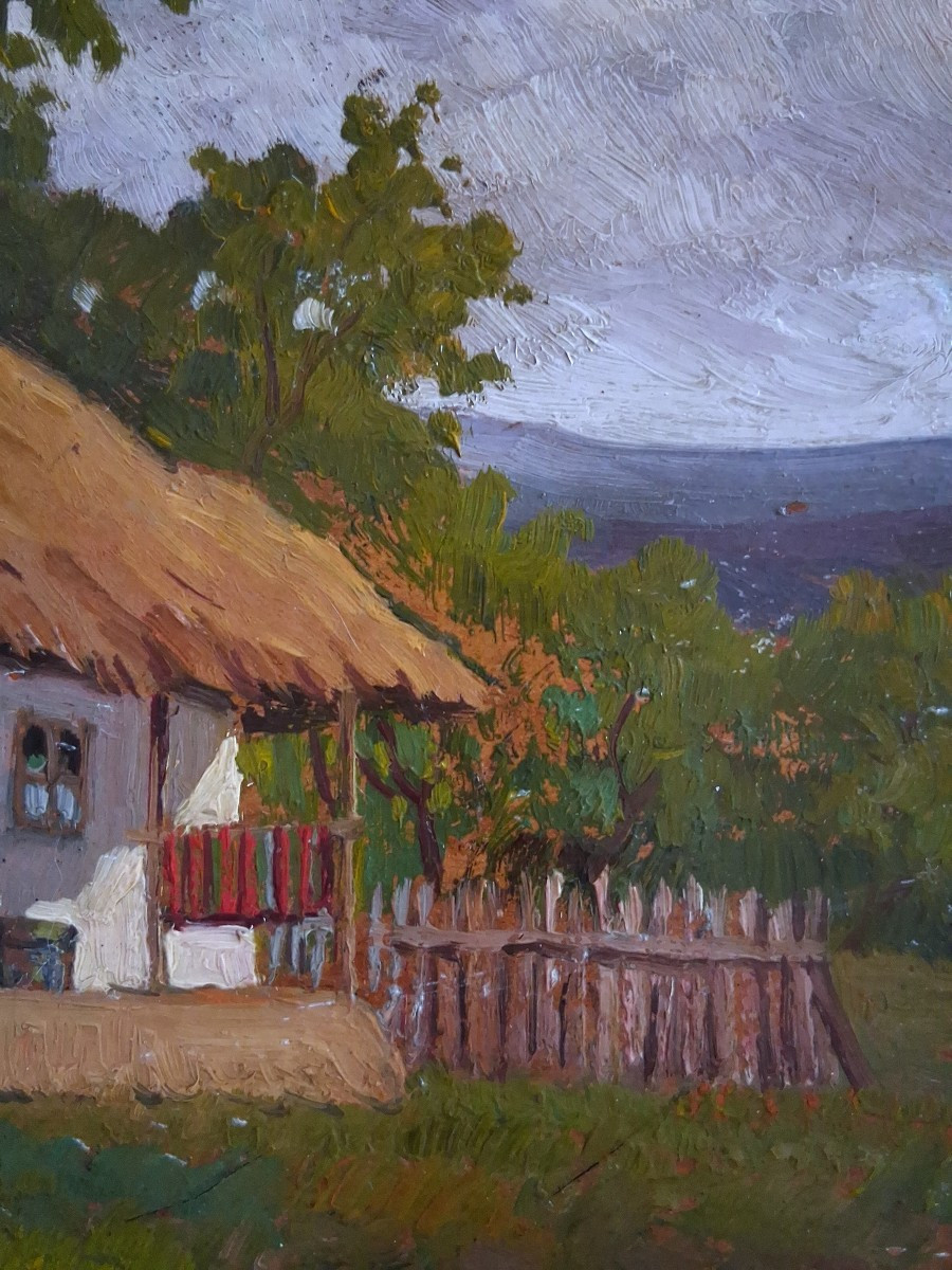 Ion DOBOSARIU (1889-1979) huile sur panneau paysage animé Roumanie-photo-4