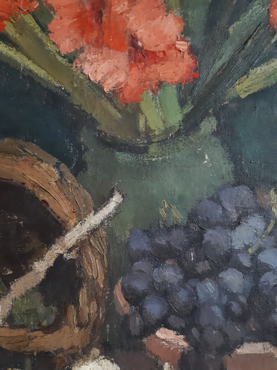 Maurice Journaux Oil On Canvas Still Life With Gladioli First Half Of The 20th Century-photo-3