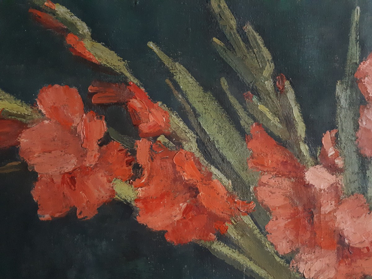 Maurice Journaux Oil On Canvas Still Life With Gladioli First Half Of The 20th Century-photo-3