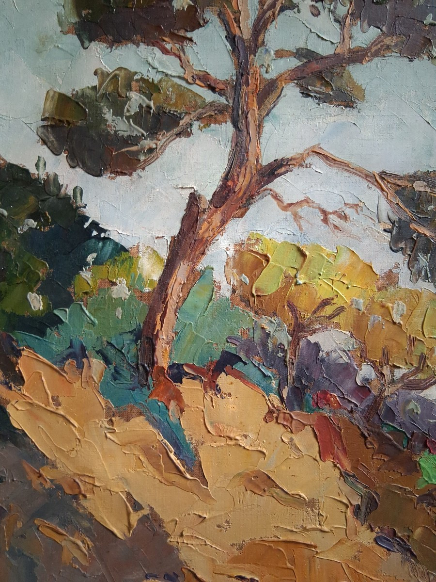 Eugène MICHEL huile sur toile paysage méditerranéen marine barque pêcheur-photo-2