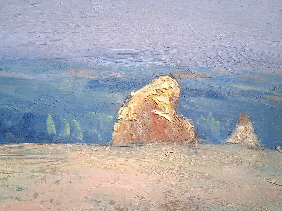 Jean DREVON (1889-1979) huile sur bois paysage meules de foin 1947-photo-4