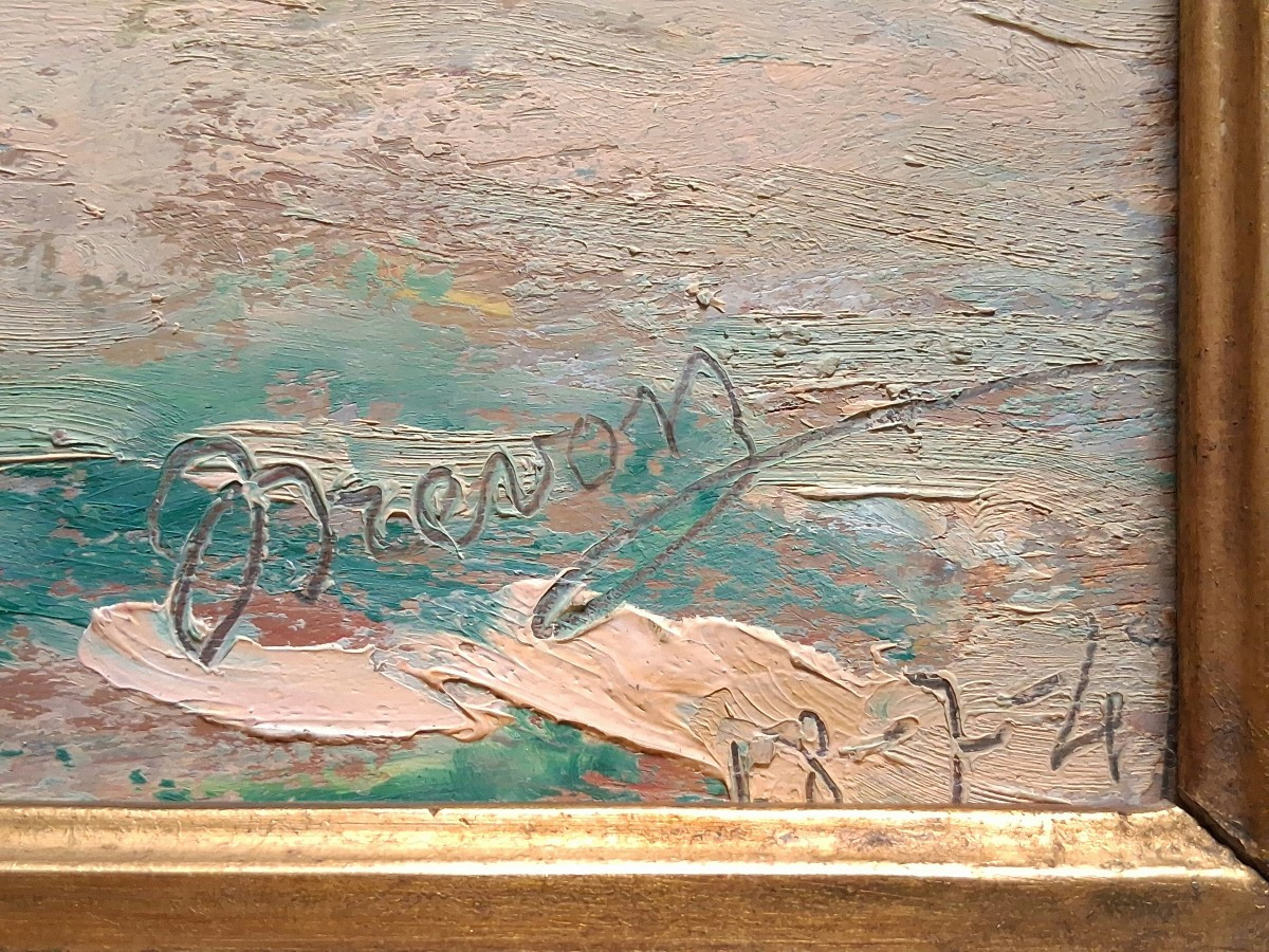 Jean DREVON (1889-1979) huile sur bois paysage meules de foin 1947-photo-7