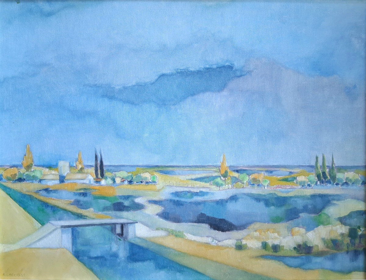 André Laforest (1924-2016) Camargue Landscape Near Aigues-mortes, Oil On Panel-photo-2