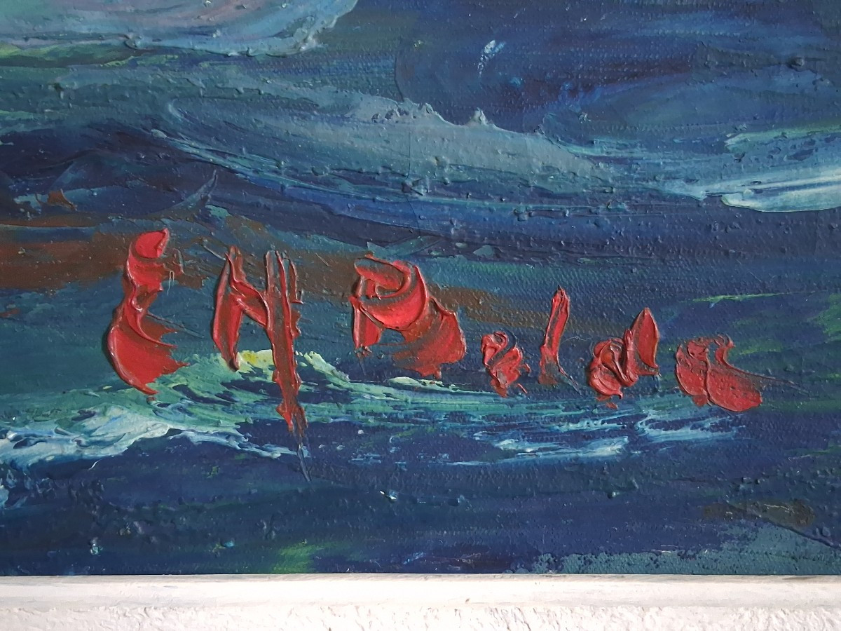 Huile sur toile marine retour de pêche (signé)-photo-5