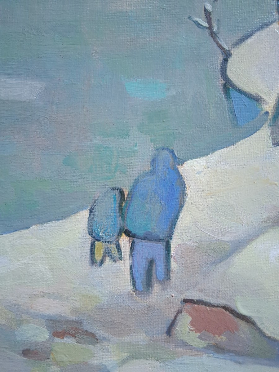 Jean Dumoncept "winter In The Countryside" Winter Lakeside Landscape, Oil On Canvas-photo-2