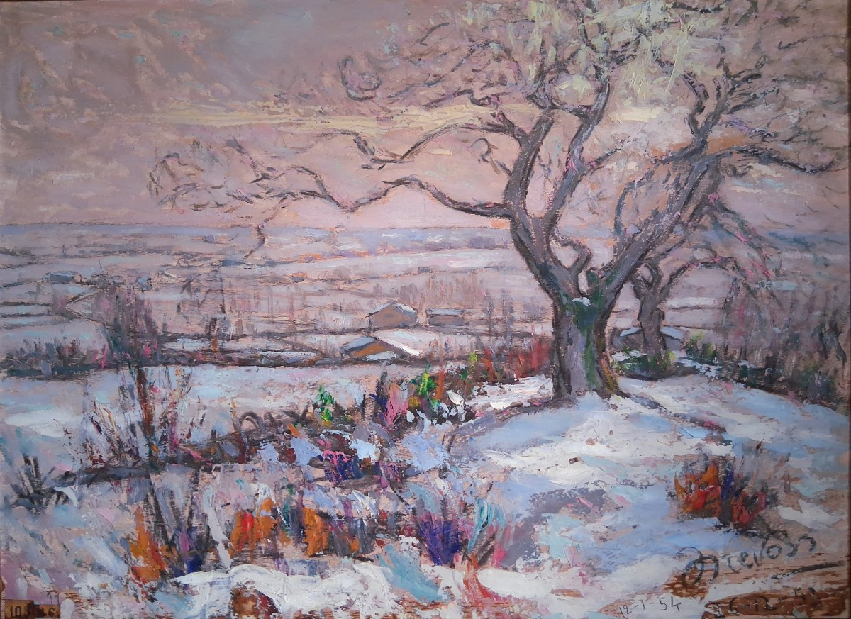 Jean Drevon (1889-1979) "chestnut Trees In The Snow" Oil On Wood, Snowy Winter Landscape-photo-2