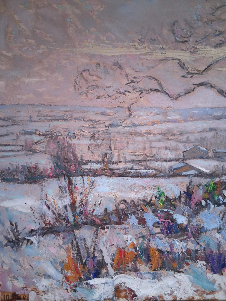 Jean Drevon (1889-1979) "chestnut Trees In The Snow" Oil On Wood, Snowy Winter Landscape-photo-3