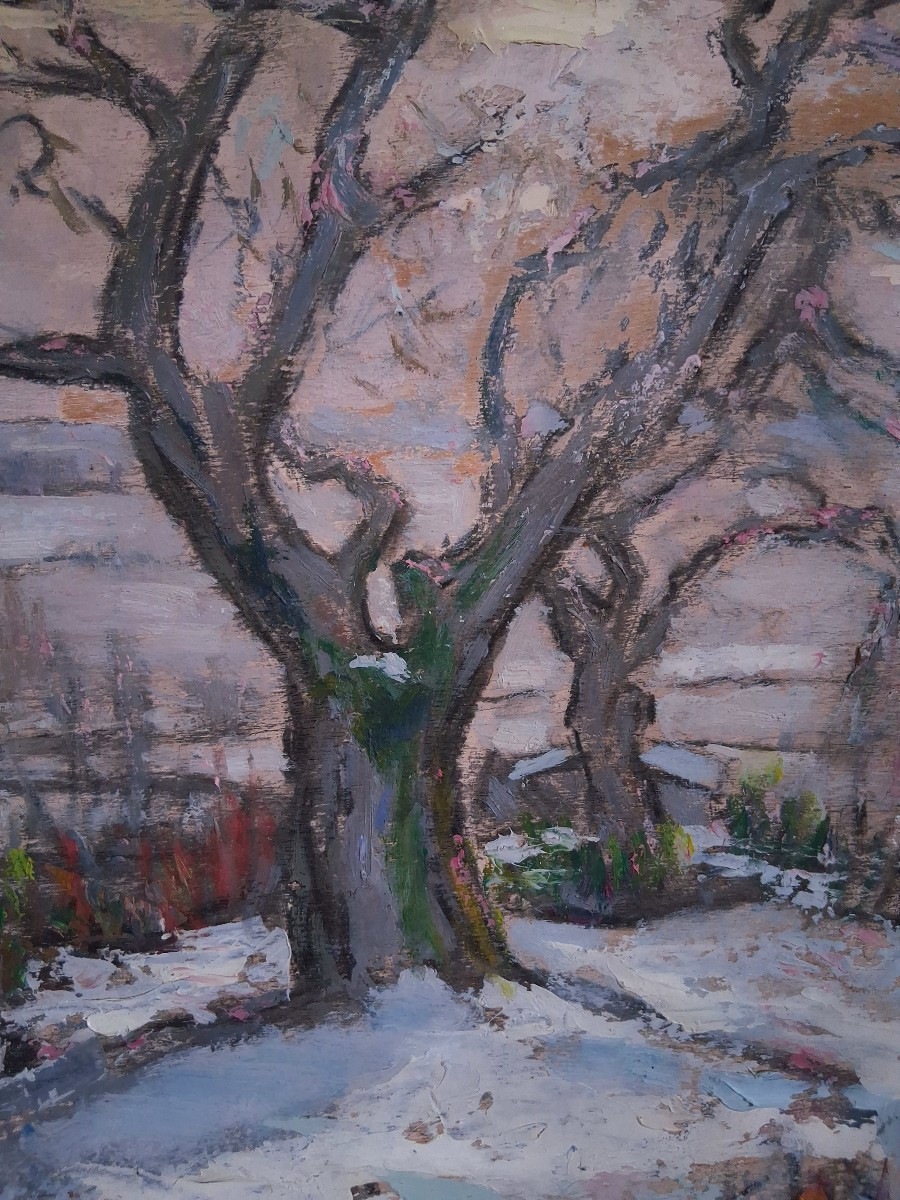 Jean Drevon (1889-1979) "chestnut Trees In The Snow" Oil On Wood, Snowy Winter Landscape-photo-4