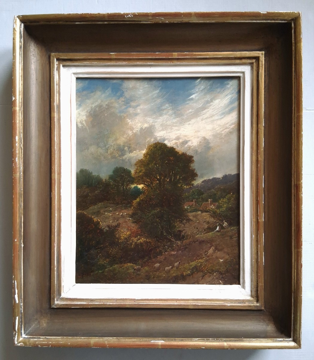 Huile sur toile paysage scène pastorale seconde moitié 19ème-photo-2