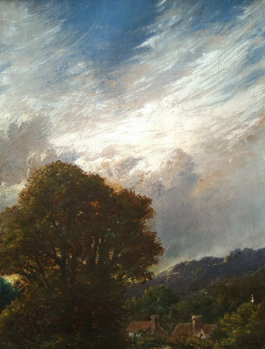 Huile sur toile paysage scène pastorale seconde moitié 19ème-photo-2