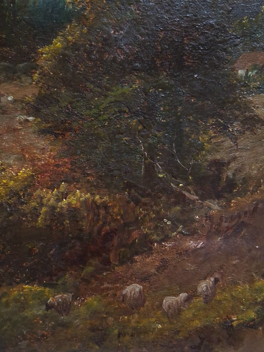 Huile sur toile paysage scène pastorale seconde moitié 19ème-photo-5