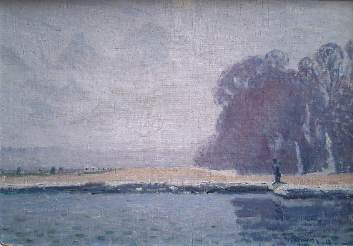 Huile sur toile vue de Versailles la Terrasse H. Dubois 1920-photo-2