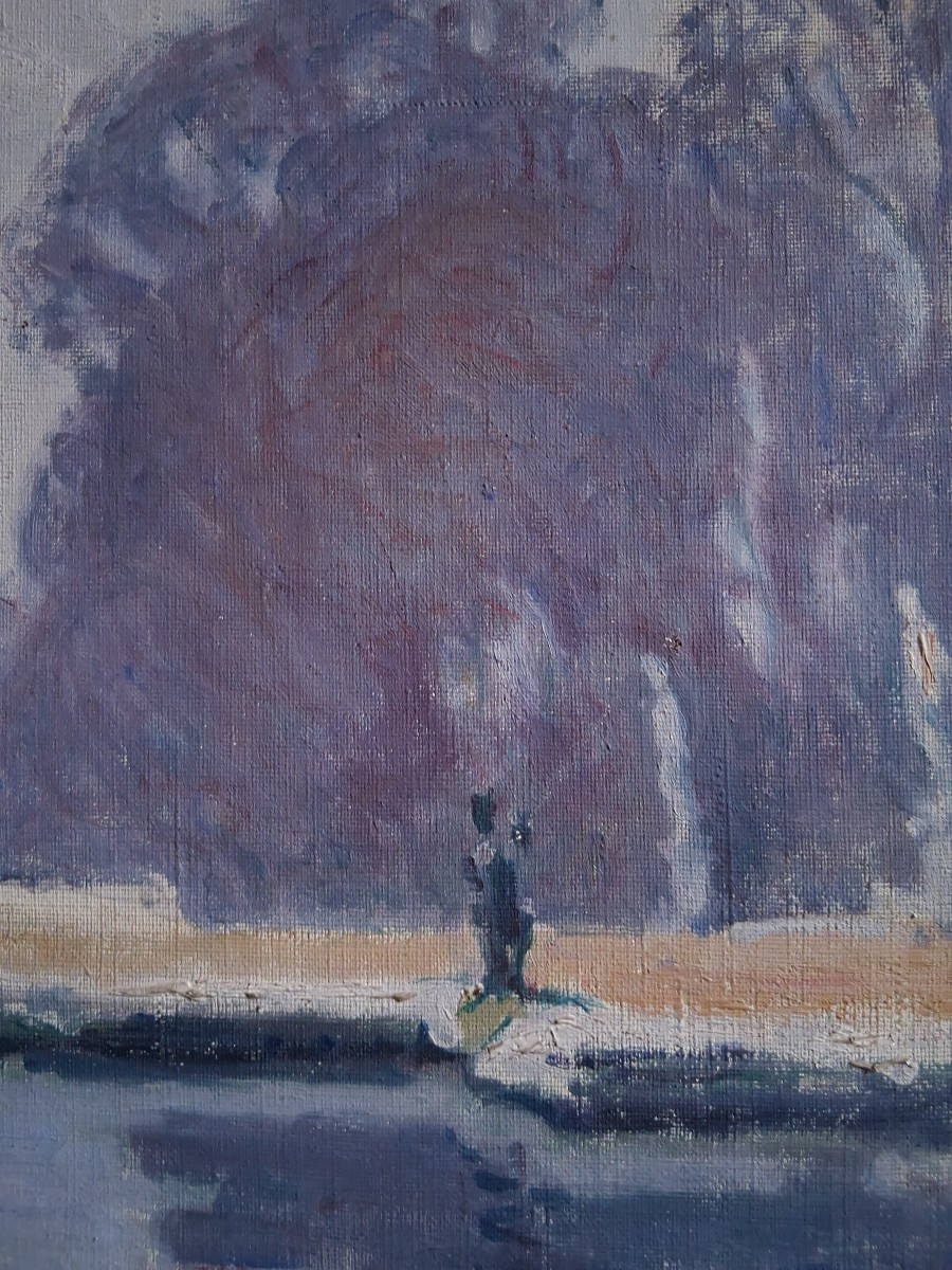 Huile sur toile vue de Versailles la Terrasse H. Dubois 1920-photo-4