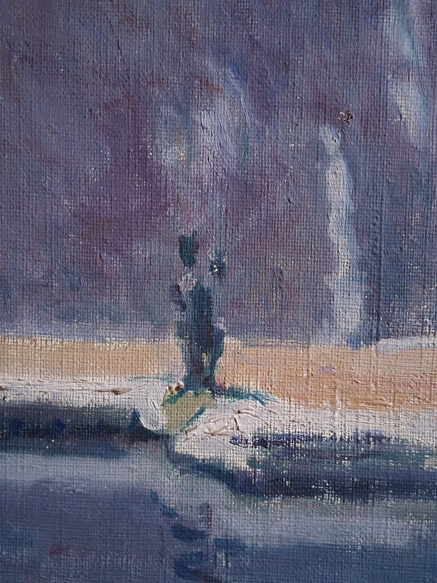 Huile sur toile vue de Versailles la Terrasse H. Dubois 1920-photo-5