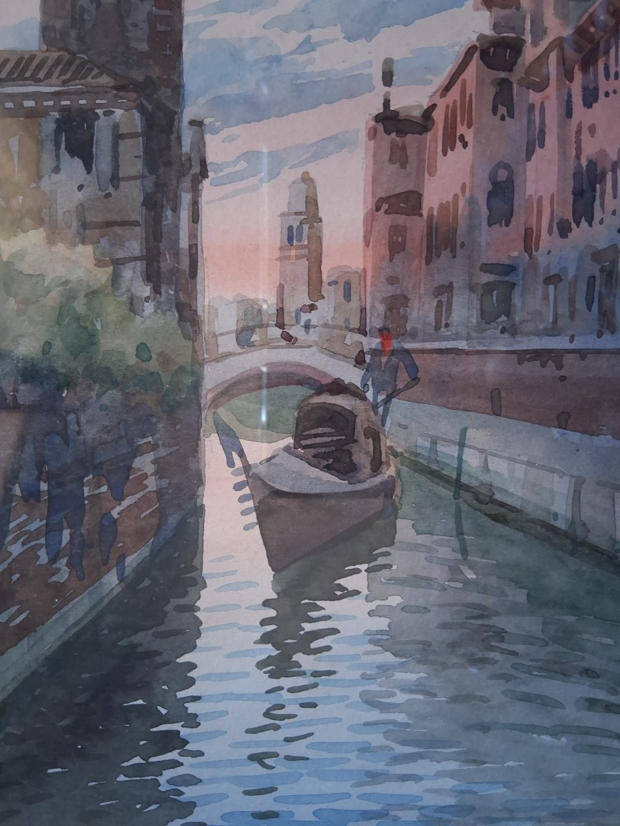 Aquarelle vue de Venise canal gondole-photo-3