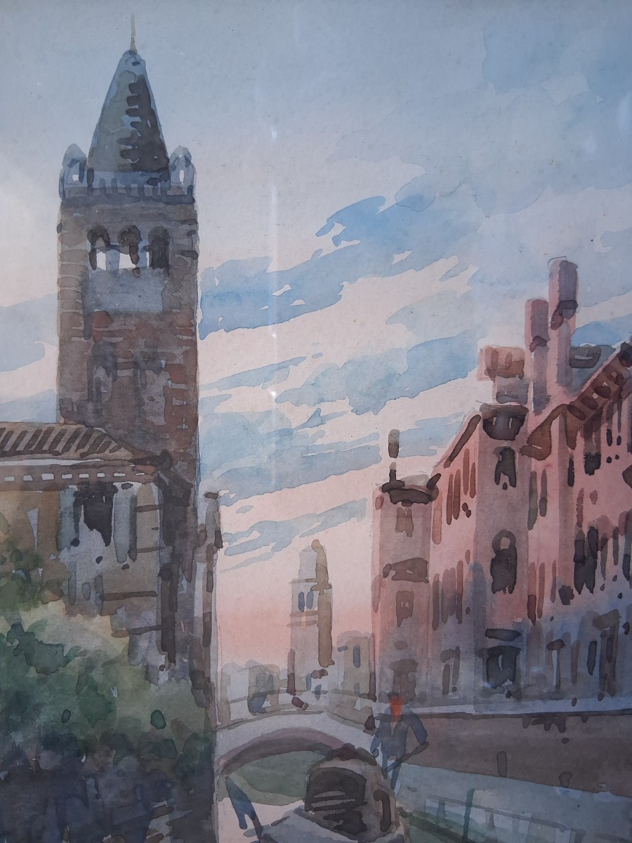 Aquarelle vue de Venise canal gondole-photo-4