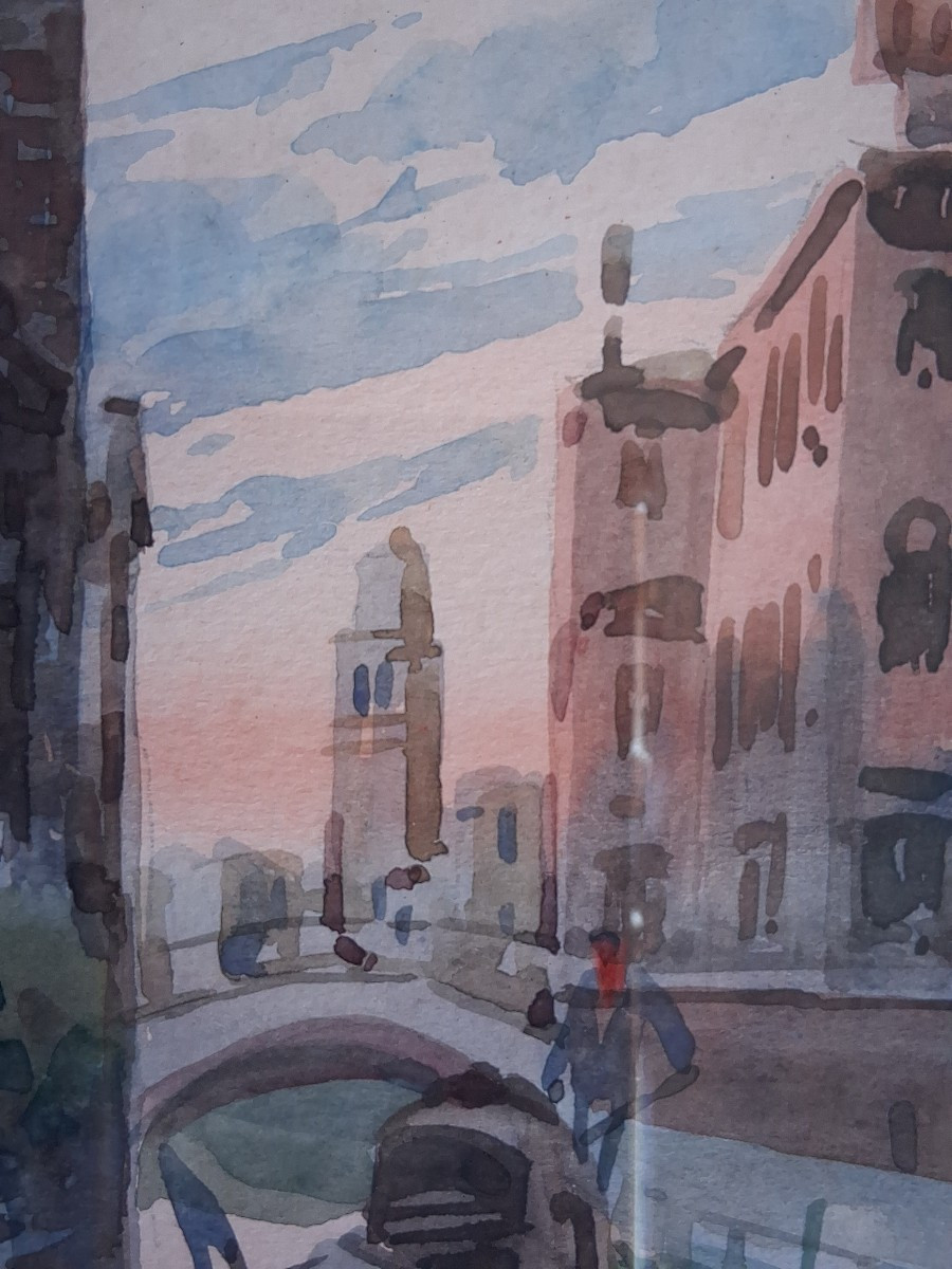 Aquarelle vue de Venise canal gondole-photo-2