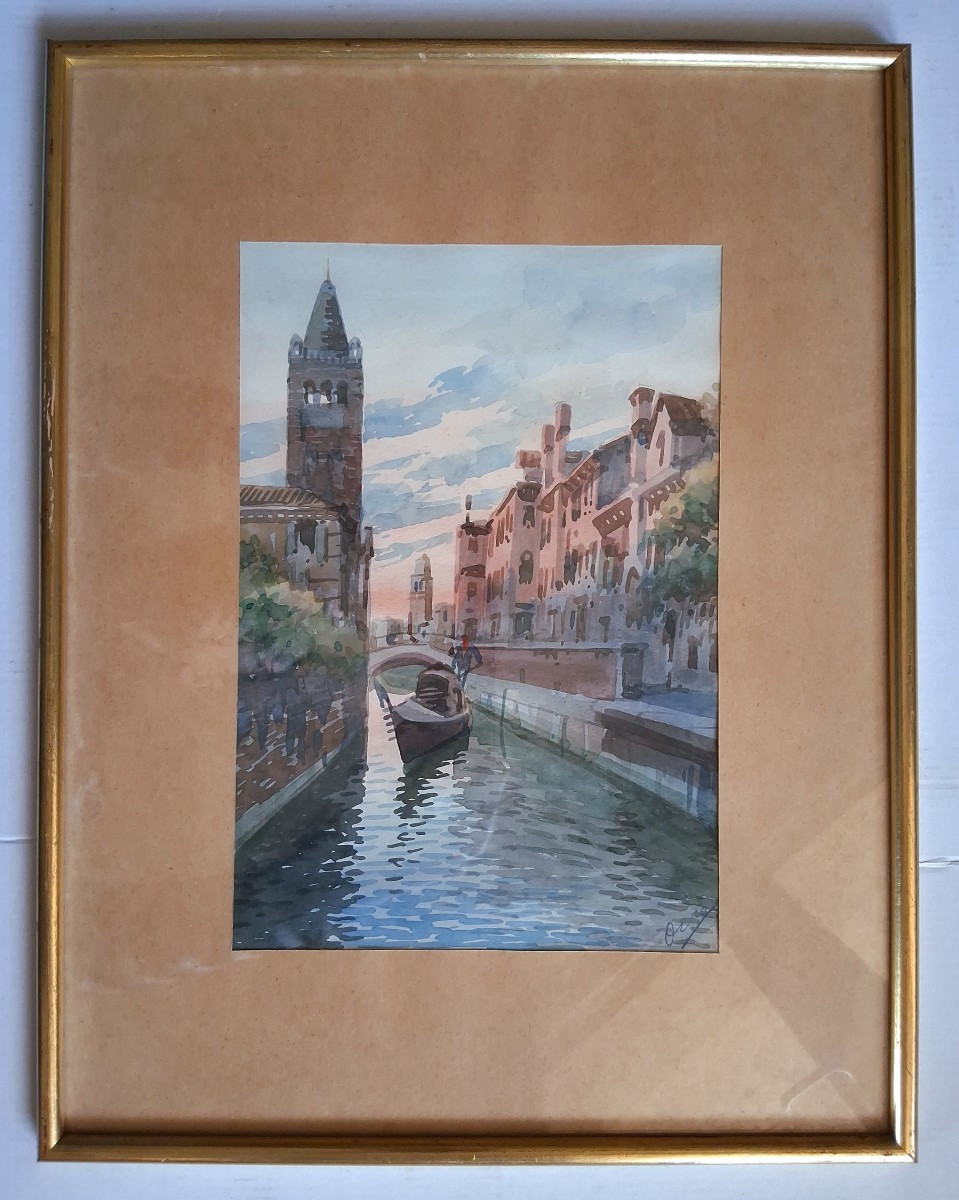 Aquarelle vue de Venise canal gondole