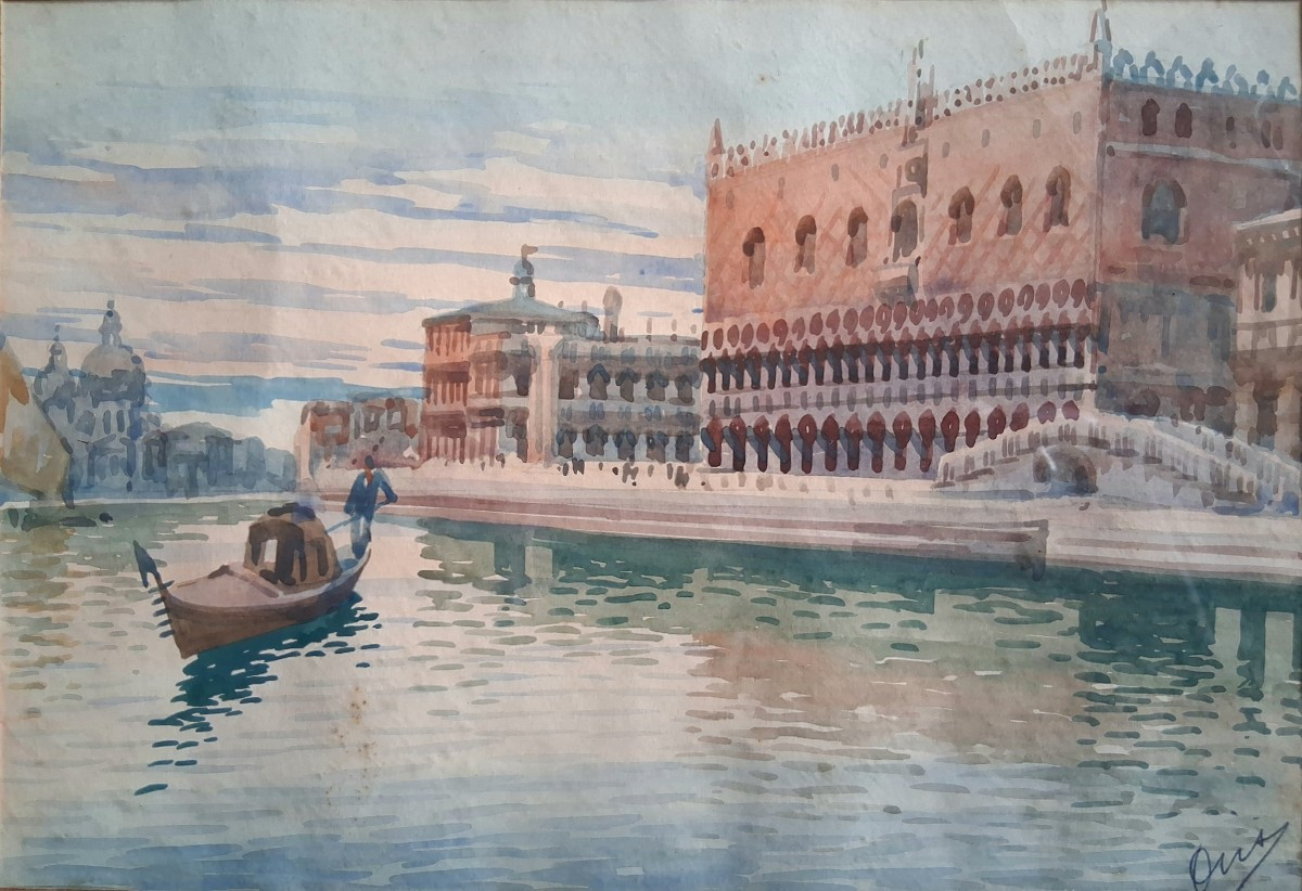 Aquarelle vue de Venise le Palais des Doges-photo-2