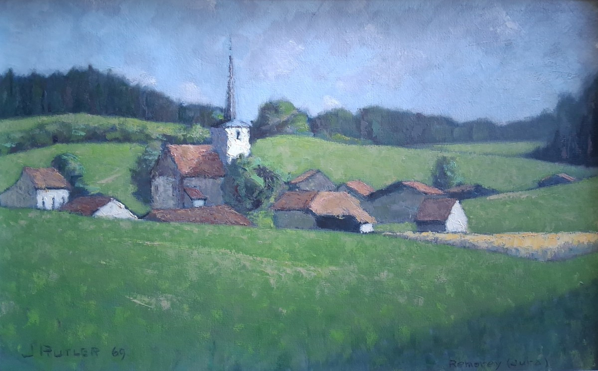 Vue du Jura Remoray huile sur panneau J. RUTLER 1969-photo-2