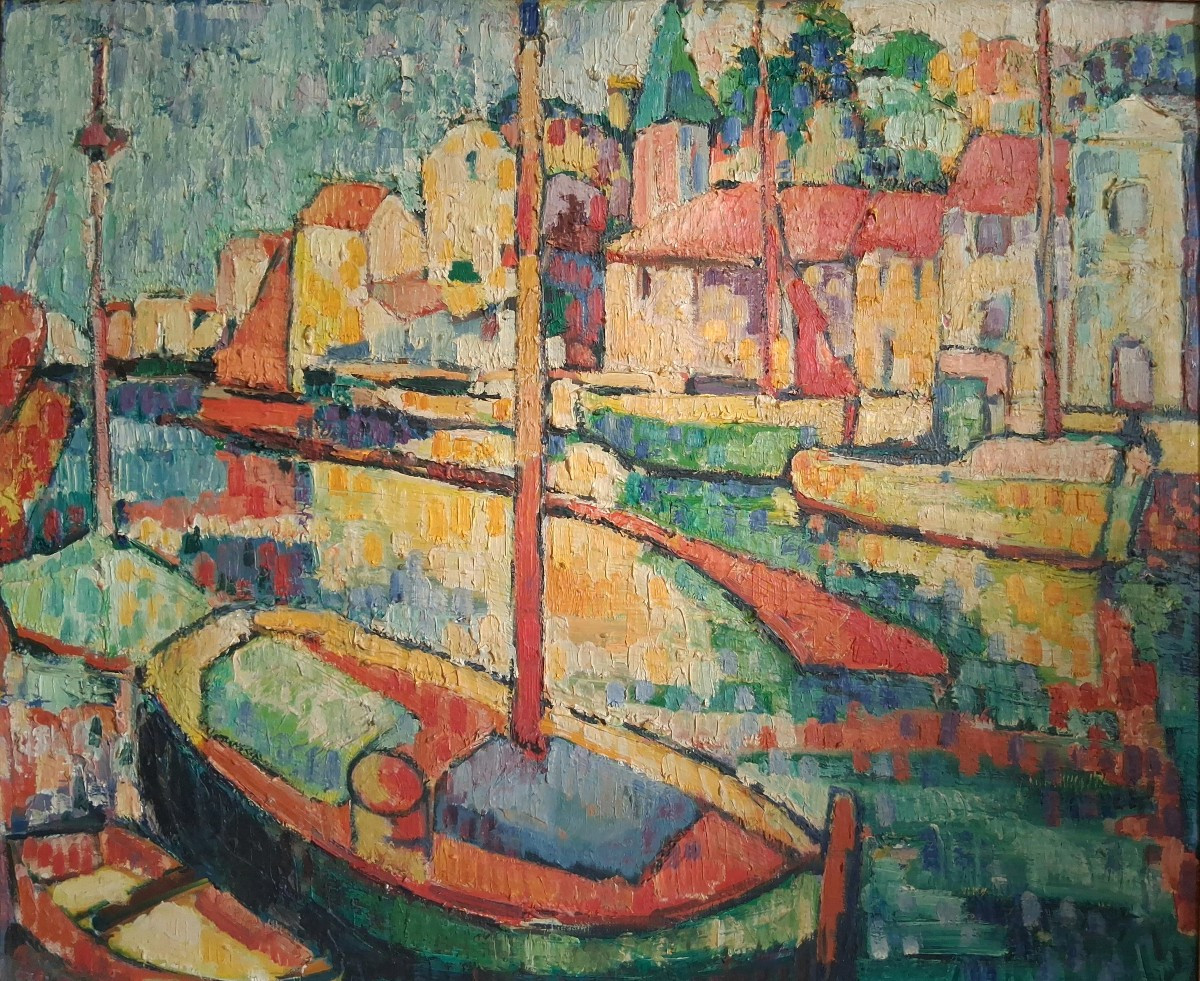 Oil On Canvas Marine Scene Harbor Boats At The Dock Louis Contier Known As Carelly-photo-2