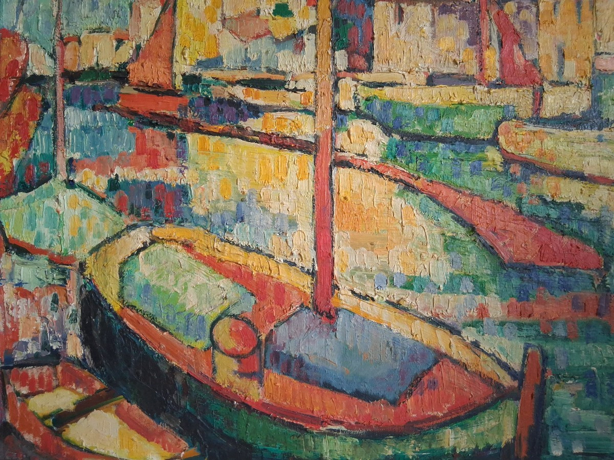 Oil On Canvas Marine Scene Harbor Boats At The Dock Louis Contier Known As Carelly-photo-3