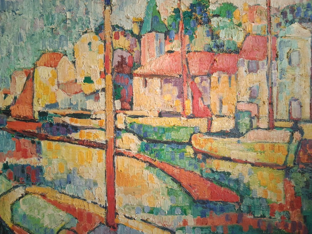 Oil On Canvas Marine Scene Harbor Boats At The Dock Louis Contier Known As Carelly-photo-4