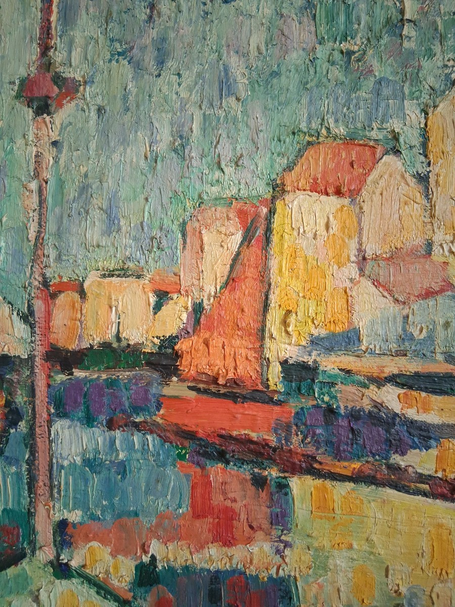 Oil On Canvas Marine Scene Harbor Boats At The Dock Louis Contier Known As Carelly-photo-1