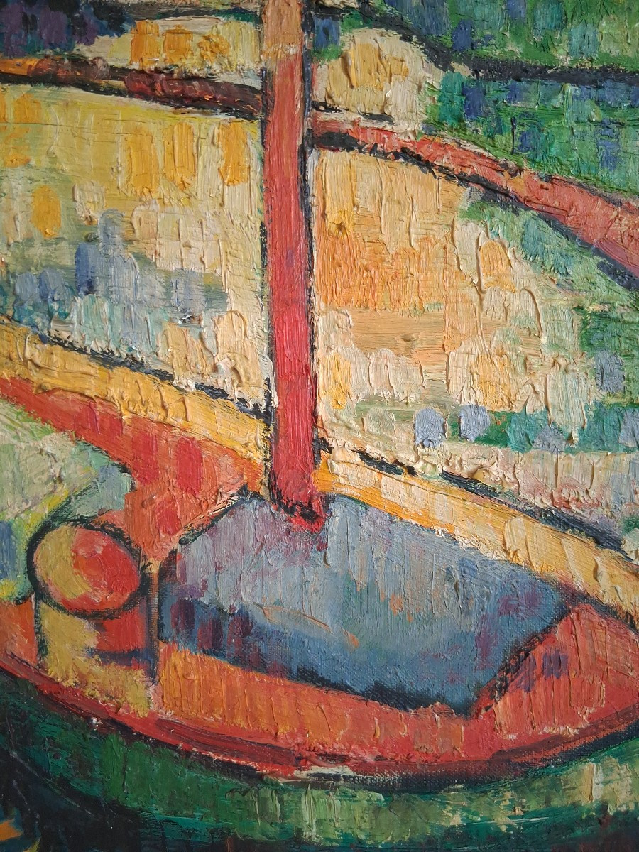 Oil On Canvas Marine Scene Harbor Boats At The Dock Louis Contier Known As Carelly-photo-5