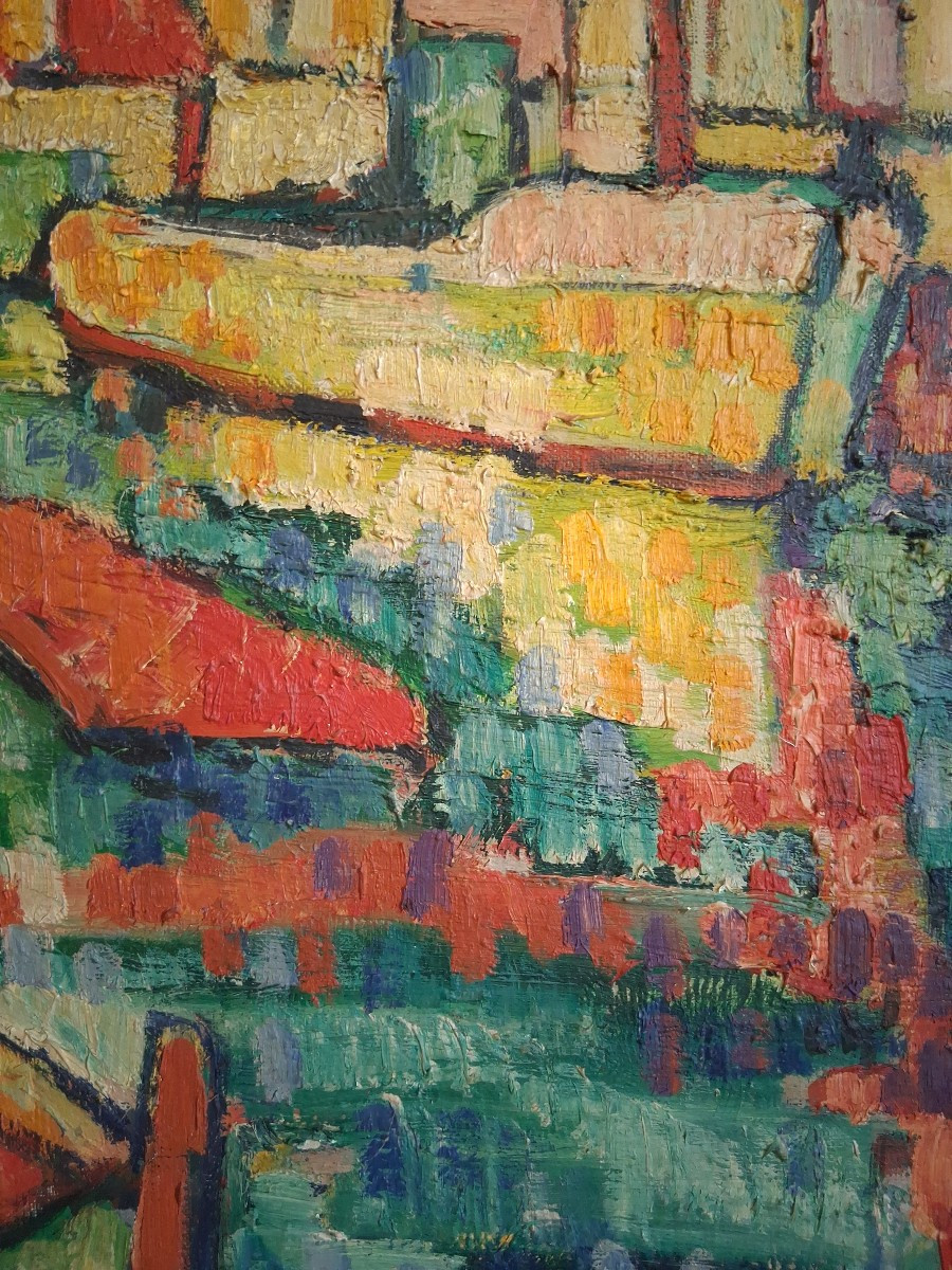 Oil On Canvas Marine Scene Harbor Boats At The Dock Louis Contier Known As Carelly-photo-6