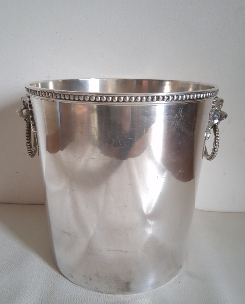 ERCUIS seau à champagne en métal argenté, têtes de chiens de Fô-photo-2