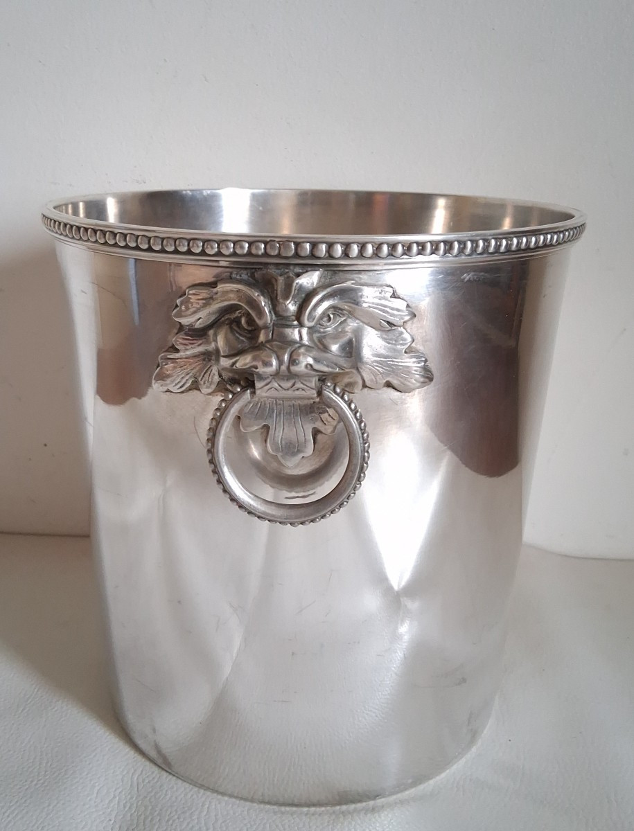 ERCUIS seau à champagne en métal argenté, têtes de chiens de Fô-photo-4