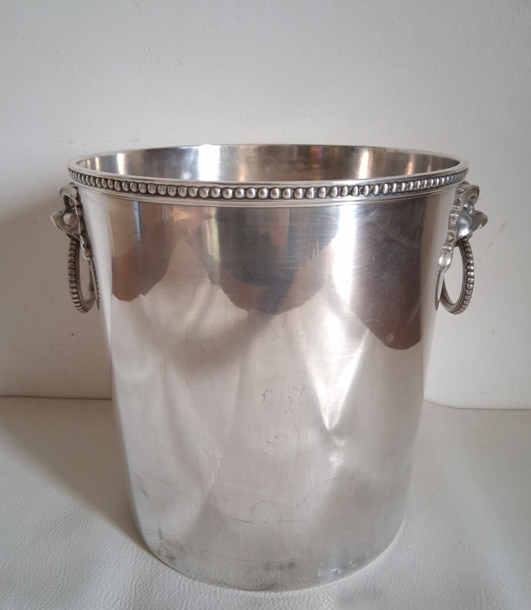 ERCUIS seau à champagne en métal argenté, têtes de chiens de Fô-photo-1