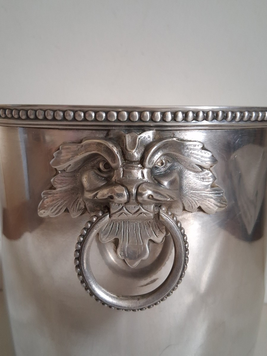 ERCUIS seau à champagne en métal argenté, têtes de chiens de Fô-photo-2