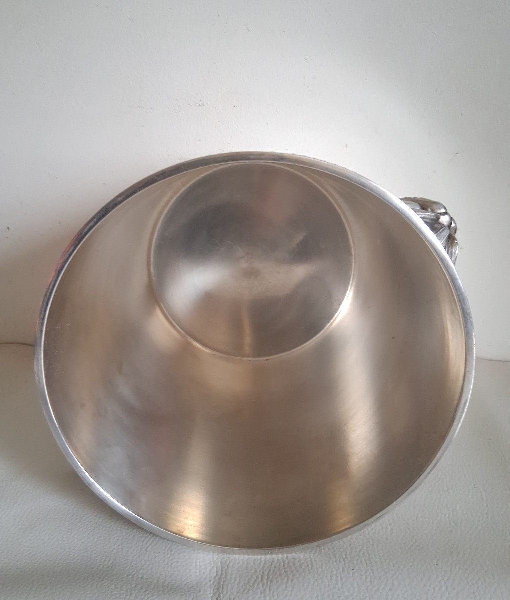 ERCUIS seau à champagne en métal argenté, têtes de chiens de Fô-photo-3