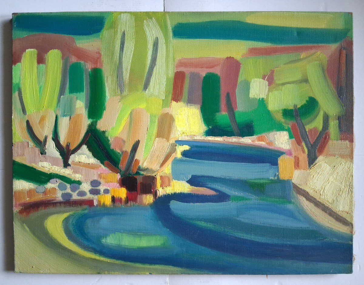 Jean-baptiste Muratore (1915-1977) Oil On Canvas Riverside Landscape-photo-2