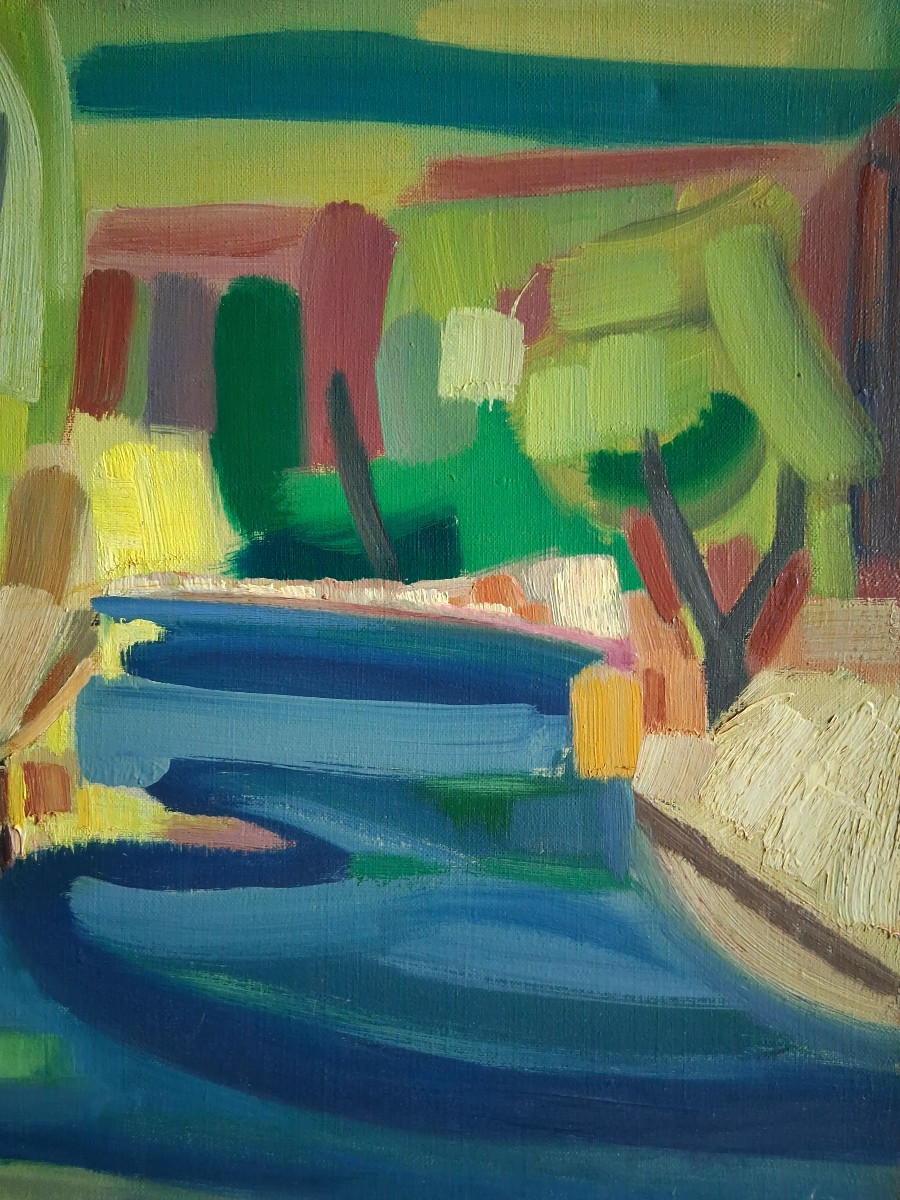 Jean-baptiste Muratore (1915-1977) Oil On Canvas Riverside Landscape-photo-1