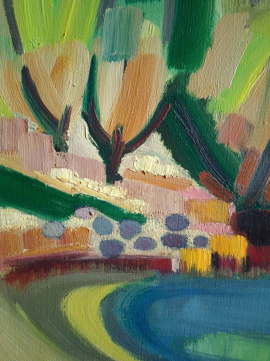 Jean-baptiste Muratore (1915-1977) Oil On Canvas Riverside Landscape-photo-2