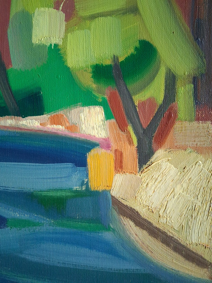 Jean-baptiste Muratore (1915-1977) Oil On Canvas Riverside Landscape-photo-6