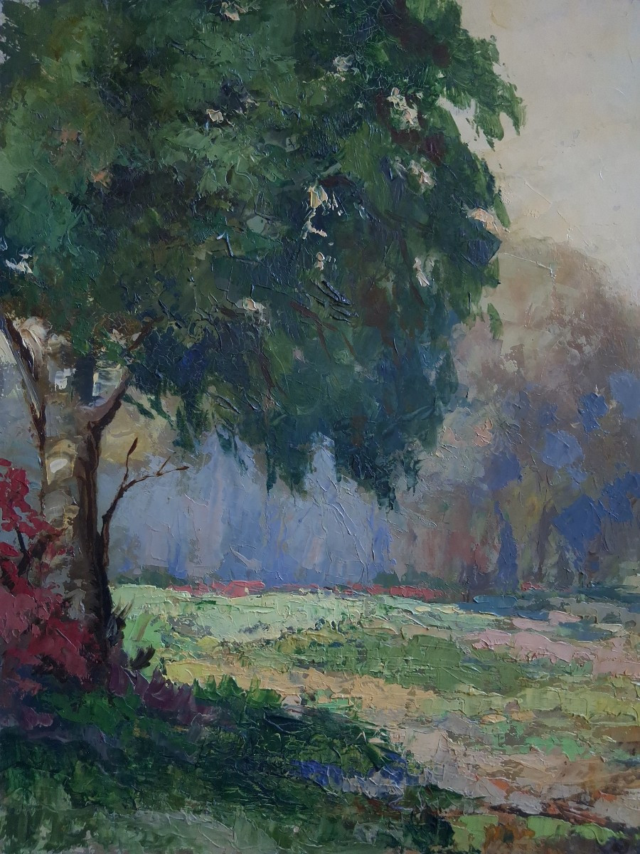 Oil On Panel, Landscape By The River, Rogo 1956-photo-3