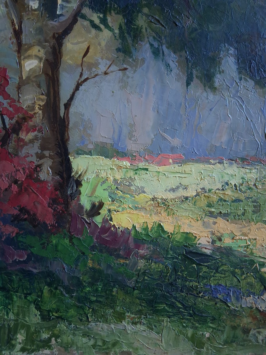 Oil On Panel, Landscape By The River, Rogo 1956-photo-1