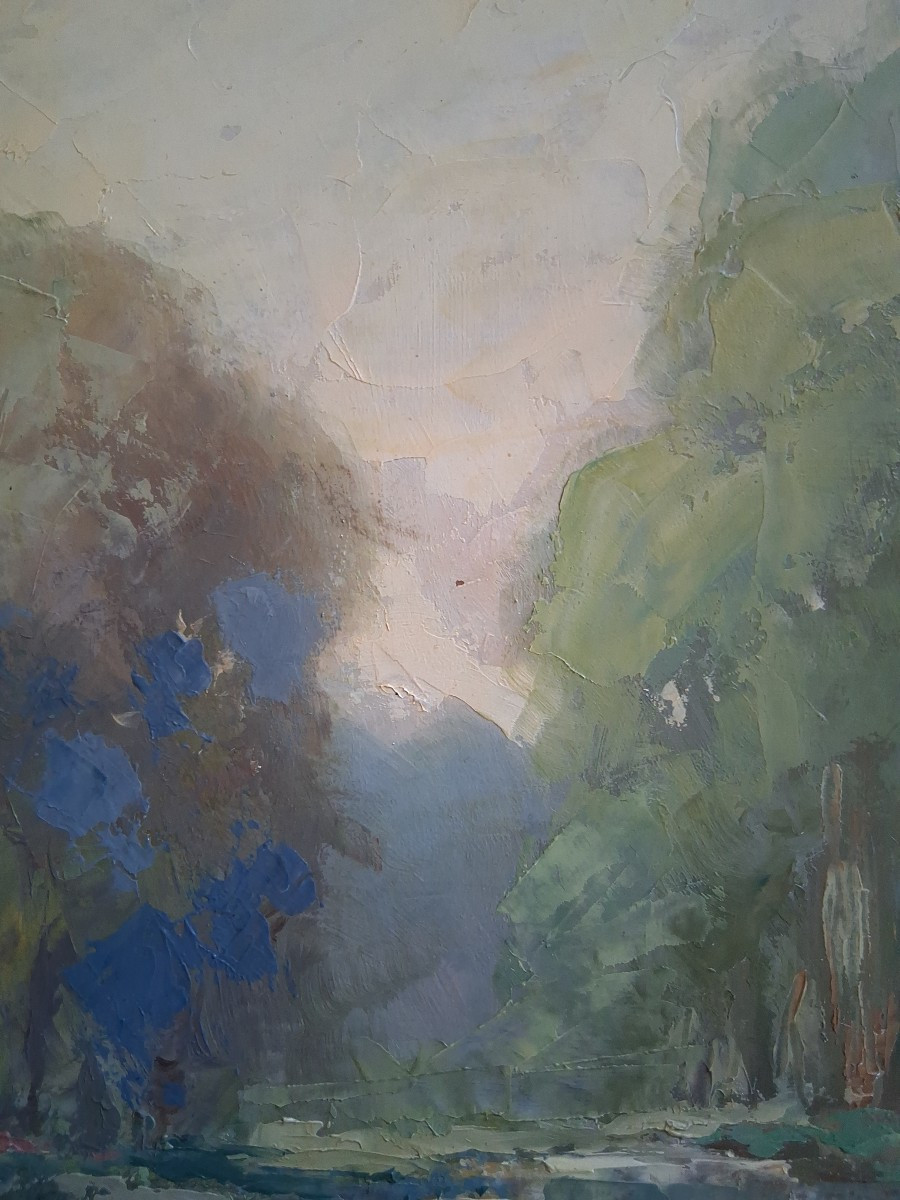 Oil On Panel, Landscape By The River, Rogo 1956-photo-5