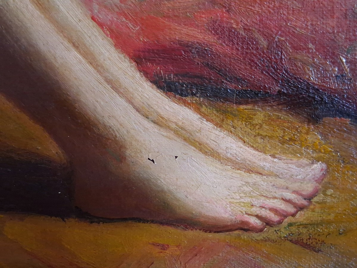 Louise Landré (1852-1934) Portrait Female Nude Reading, Oil On Canvas-photo-5