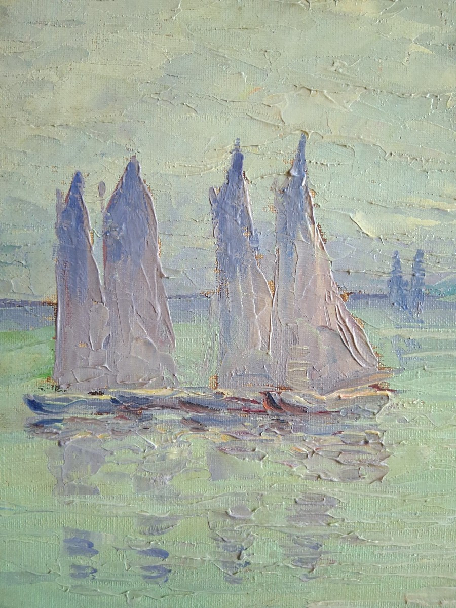 Robert Giovanni (1900-1977) Port Of Douarnenez At Dusk, Brittany, Oil On Canvas-photo-1