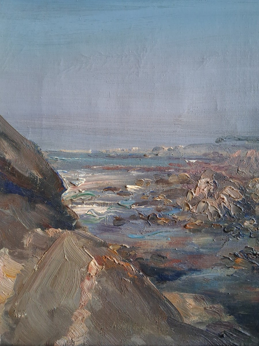 Gabriel AUGIZEAU (1894-1963) huile sur toile côte rocheuse Vendée 1953-photo-3