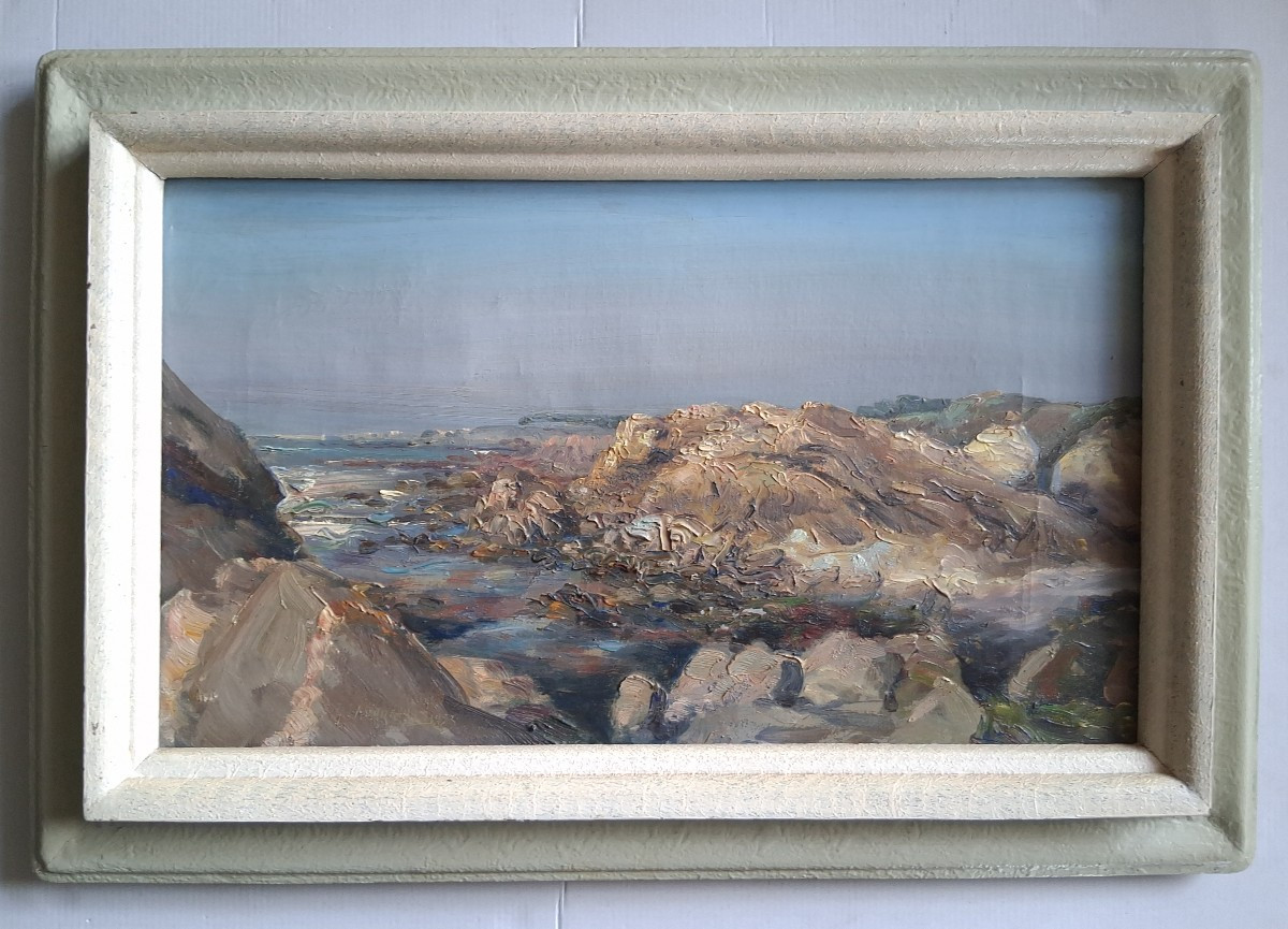 Gabriel AUGIZEAU (1894-1963) huile sur toile côte rocheuse Vendée 1953