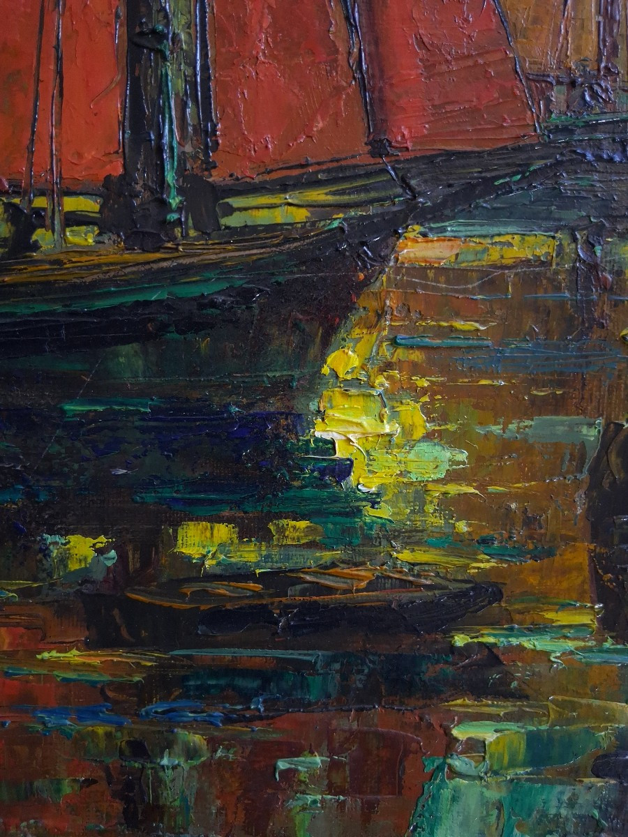 Alberto STEINMANN (1907-2002) huile sur toile marine port voiliers pays basque-photo-2