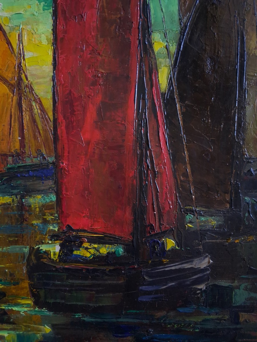 Alberto STEINMANN (1907-2002) huile sur toile marine port voiliers pays basque-photo-3