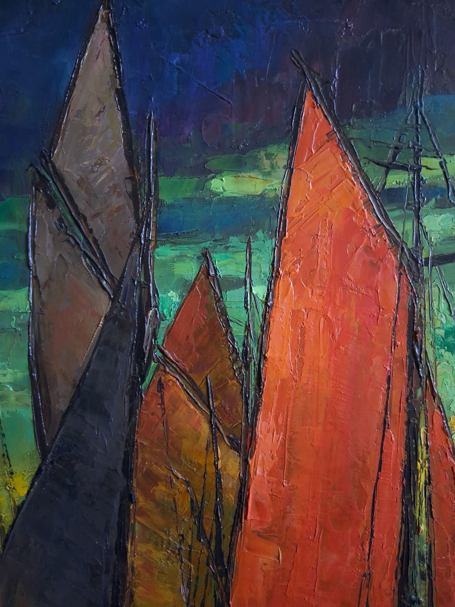 Alberto STEINMANN (1907-2002) huile sur toile marine port voiliers pays basque-photo-4