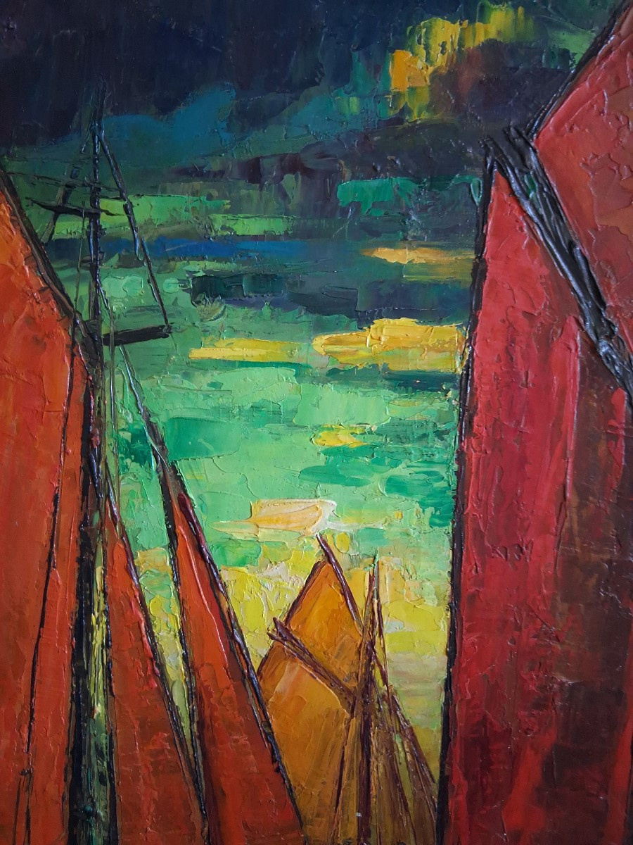 Alberto STEINMANN (1907-2002) huile sur toile marine port voiliers pays basque-photo-5